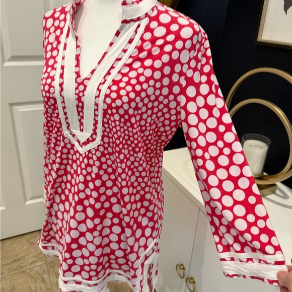 Island Republic Polka Dot Women's Tunic - Pink and White size small - Picture 2 of 6